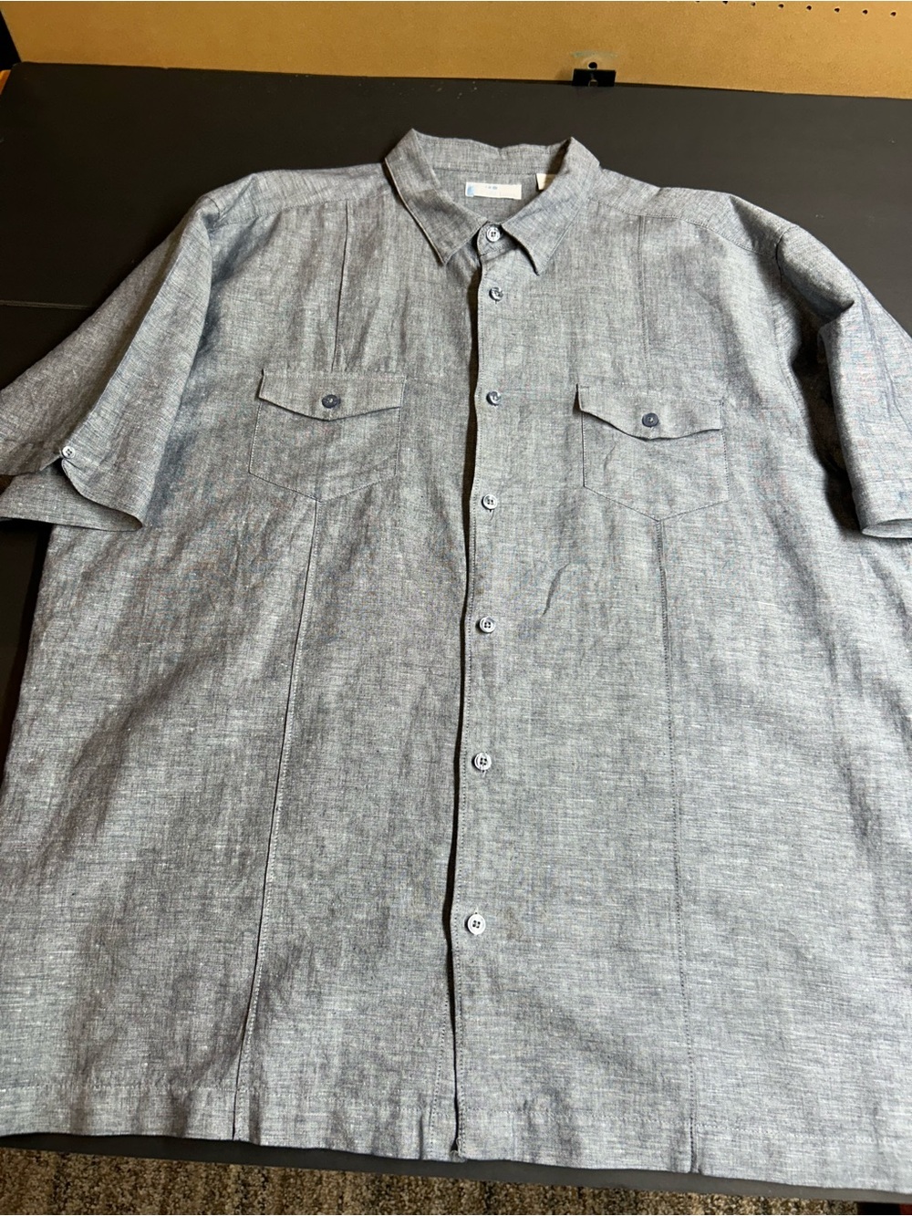 Men's Casual Short-Sleeve Linen blend Button-Down Shirt in Heather Gray, XL